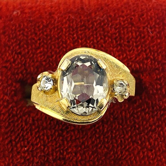 Vintage 10k Gold Filled Ring Solitaire w Accents Lavender Size 5 Signed - Picture 1 of 6